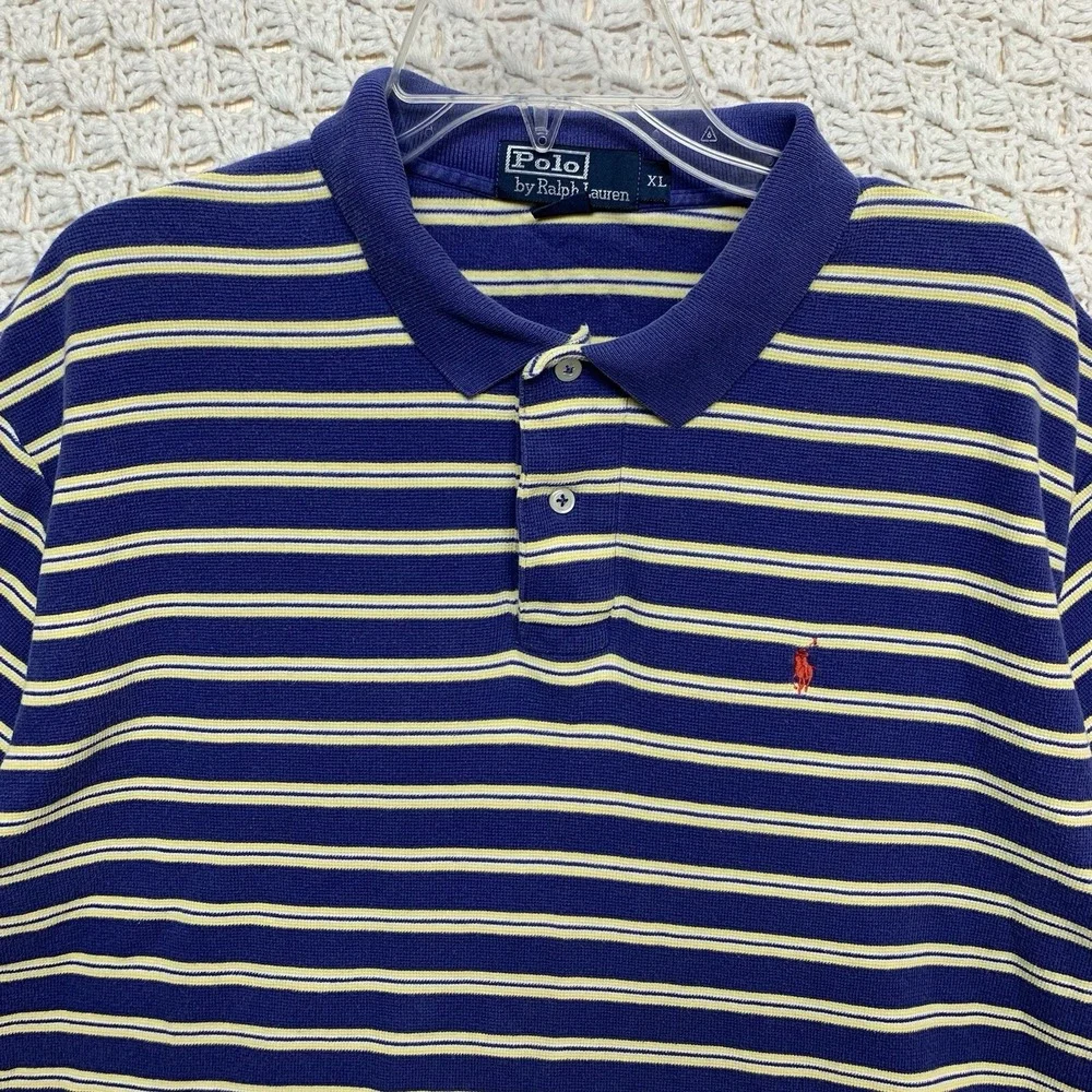 Polo Ralph Lauren Polo Shirt Striped Men's  XL Blue‎ Yellow Short Sleeve